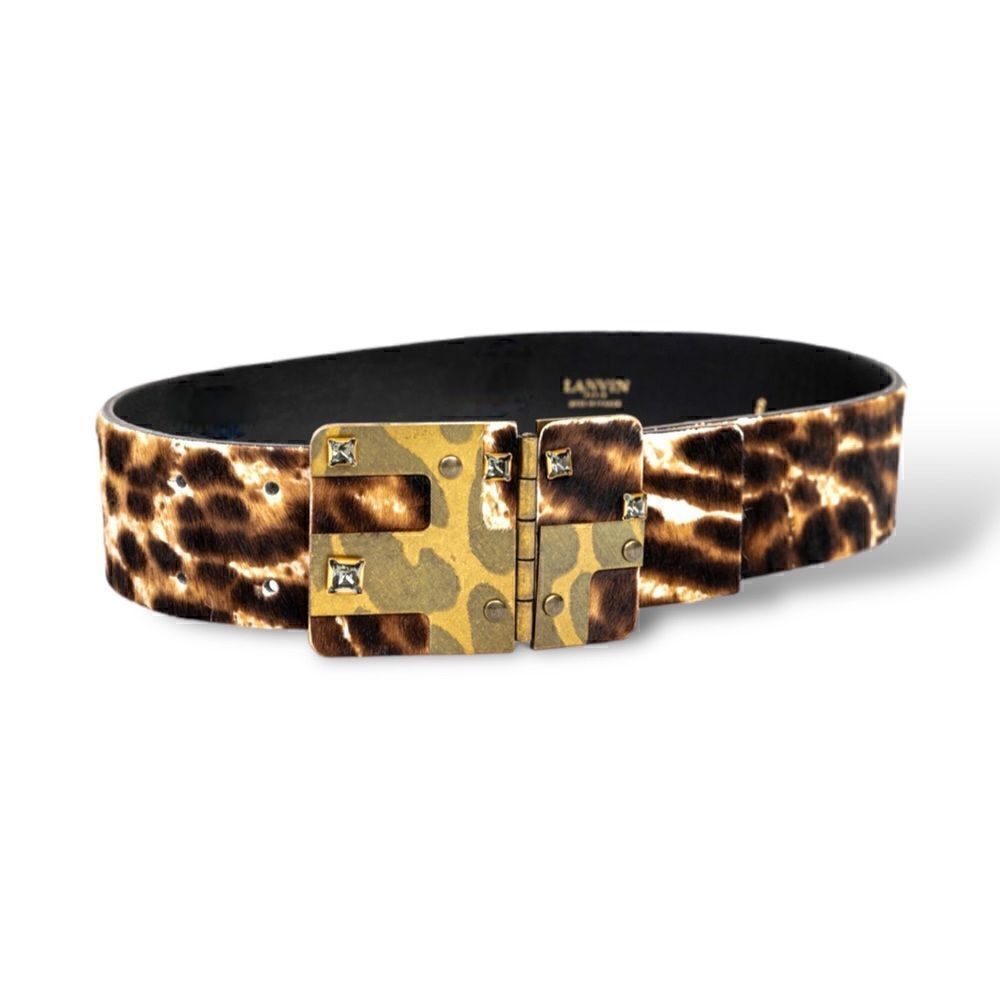 LANVIN Calf Hair Waist Belt with Antique Gold and Crystal Buckle |Size: Small|